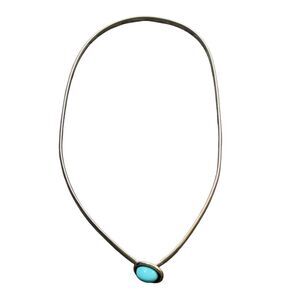 Chico's Fashion Gold Tone Oval Shape Turquoise Gem Snake Chain Pendant Necklace